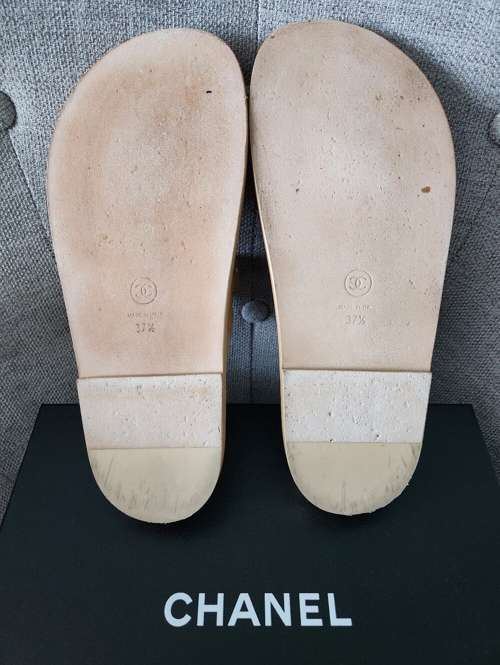 Authentic CHANEL Dad slide sandal Size 37.5 EU  BEIGE Mules Lambskin - Picture 7 of 16